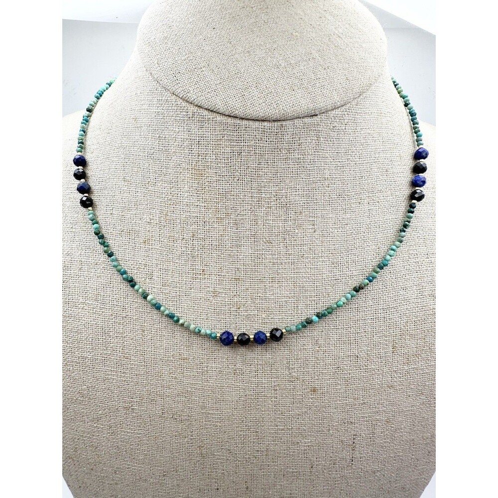 natural Faceted Turquoise Lapis Lazuli Beaded Necklace 18โ